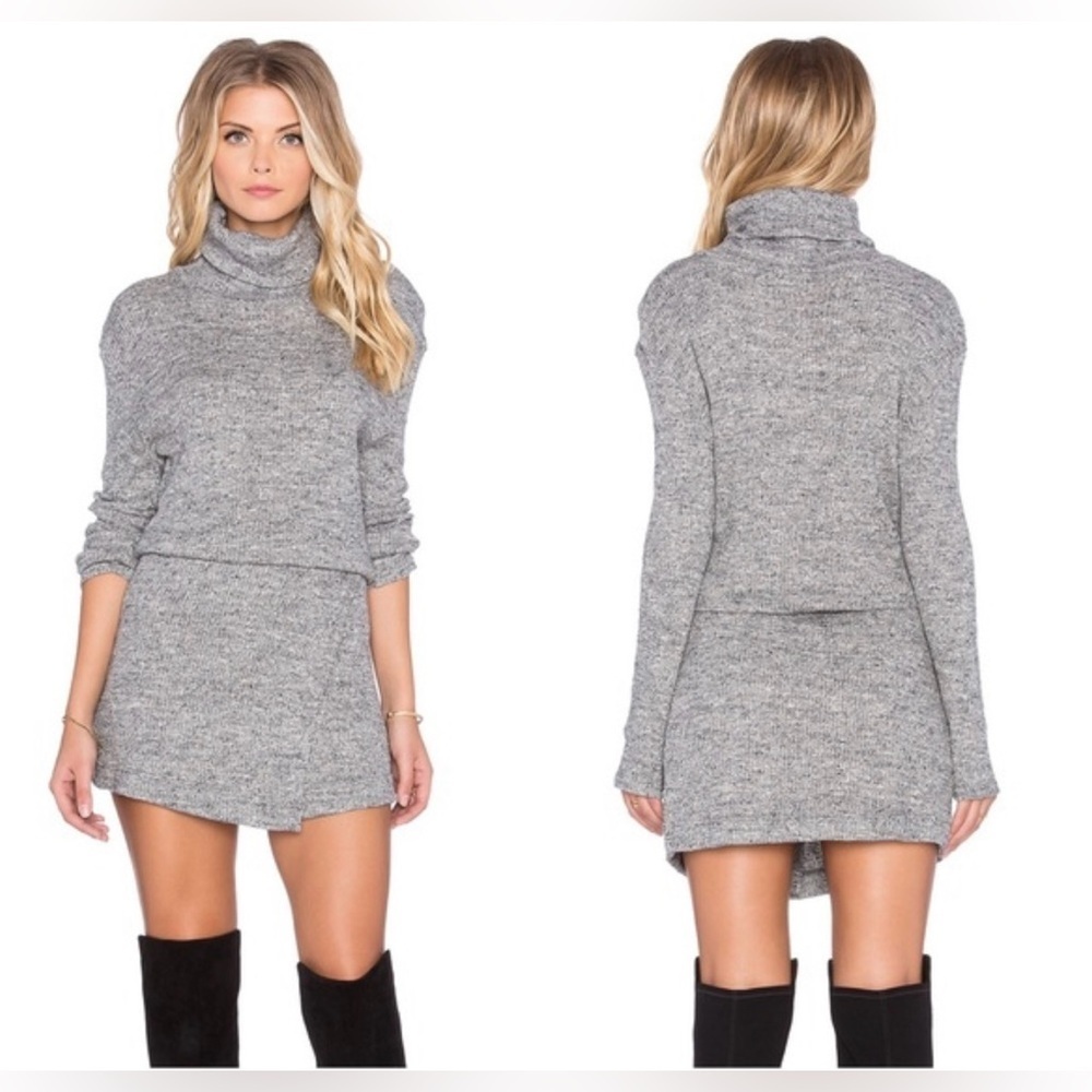 Free People Gray Turtleneck Sweater Dress Size M Knit Mini Cozy Boho